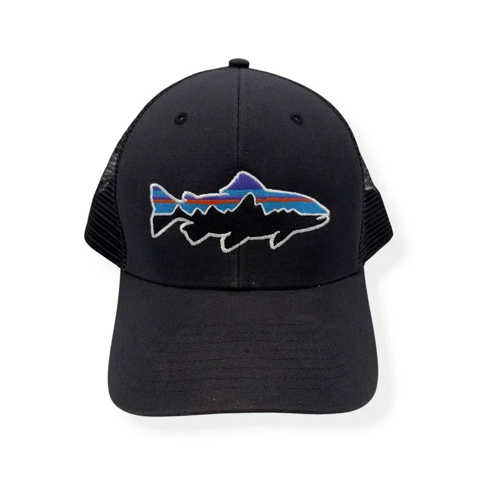 Patagonia Fitz Roy Trout Trucker Hat Cap Adjustable SnapBack Black‎ One Size